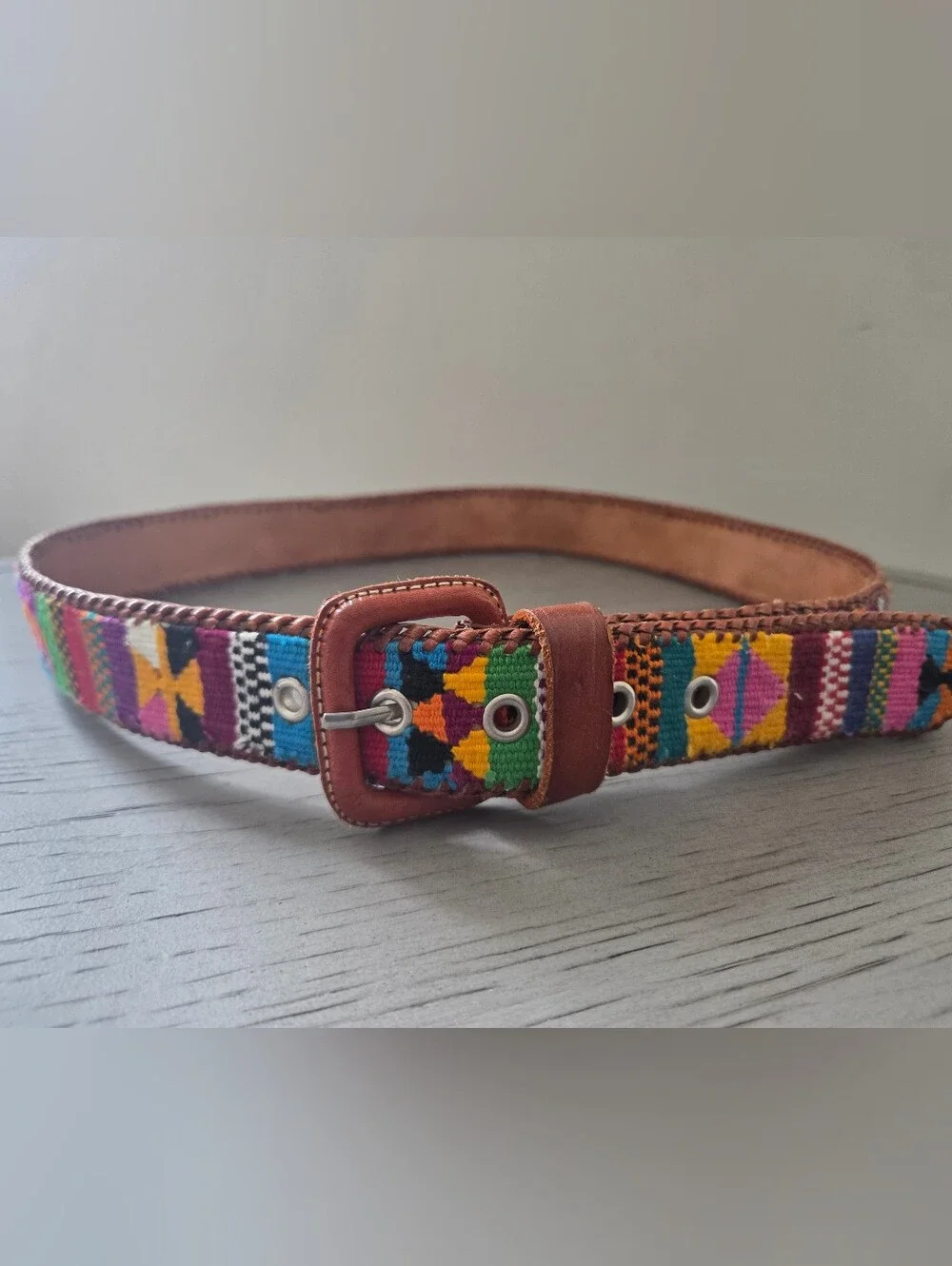 Traditional Guatemalan Vibrant Woven Embroidered Colorful Belt Size 32